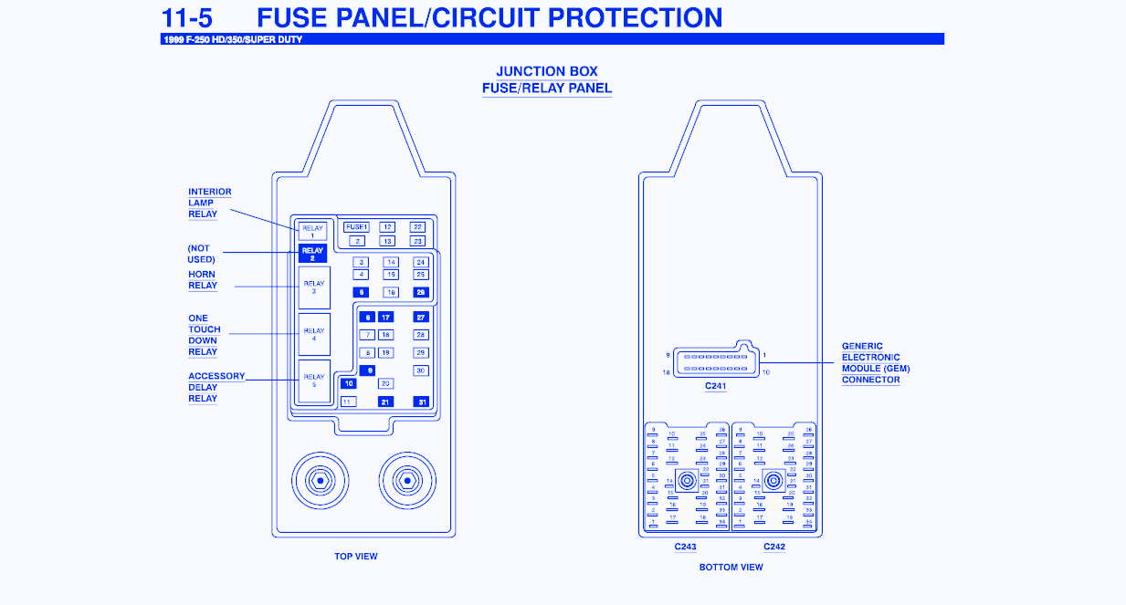 Ford F-350 2004 Junction Fuse Box/Block Circuit Breaker Diagram