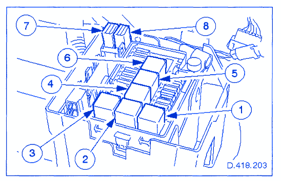 Jaguar XJ8 2000 Main Front Fuse Box/Block Circuit Breaker Diagram