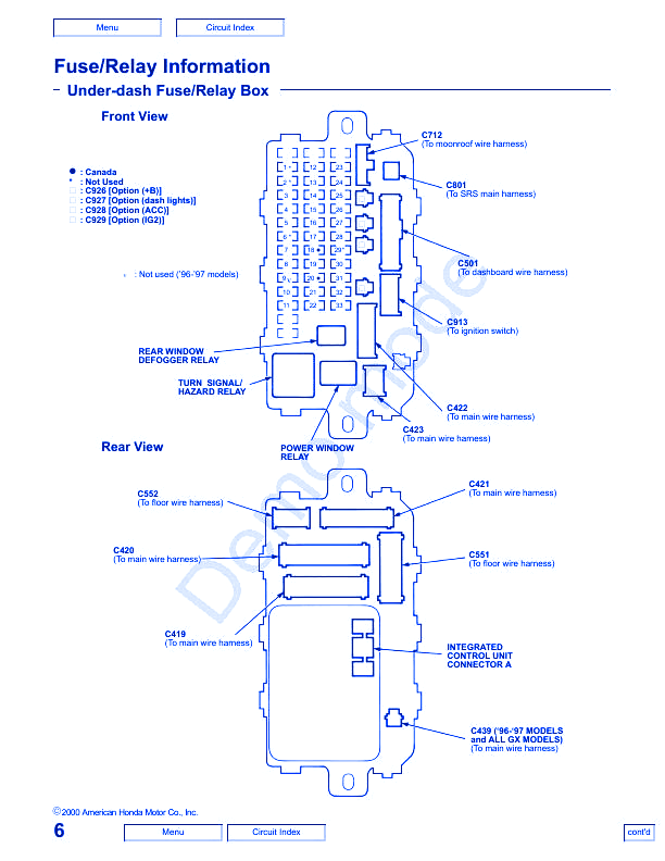Honda Civic 2003 Main Engine Fuse Box/Block Circuit Breaker Diagram