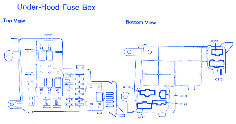 Honda Accord LX 1987 Under Hood Fuse Box/Block Circuit  