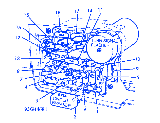 Ford Tempo 1993 Fuse Box/Block Circuit Breaker Diagram - CarFuseBox